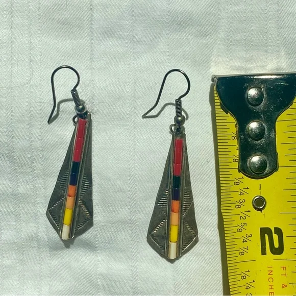 Native American earrings, signed AJ and stamped sterling - Picture 3 of 8